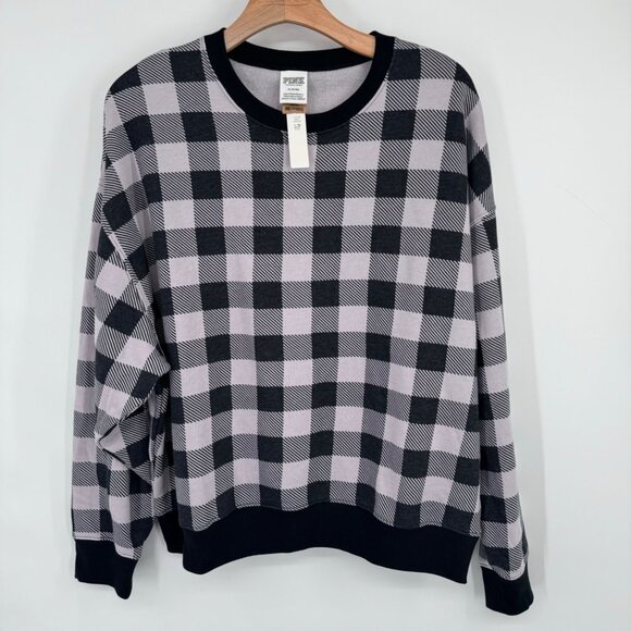 Victorias Secret PINK Buffalo Plaid Sweatshirt gray Size Medium womens new - Picture 6 of 11